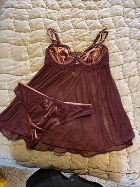 Torrid Burgundy Satin & Mesh Babydoll Chemise with Matching Panty